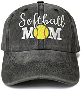 Shenbors Embroidered Baseball Hats for Women, Softball Mom (Washed Black), One Size