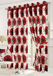 Isla Poppy and Seren Floral Pattern Luxury Curtain Pairs Fully Lined Eyelet Top Curtains With Matching Tie Backs (Isla Poppy Red, 90" x 90")