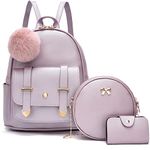 I IHAYNER Mini Backpack Purse for Teen Girls 3-PCS Fashion Backpack Cute Travel Daypacks Women Pompom Backpack Shoulder Bag, Pearl Purple, Medium, Daypack Backpacks