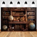 Back to School Photography Backdrop Medieval Vintage Bookshelf Books Desk Globe Decorations Students Graduation Party Banner Portrait Photo Background for Photo Studio (7x5ft)