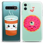 Cavka Matching Couple Cases Compatible with Apple iPhone 11 Gift Adorable Donut Coffee Silicone Cover Food Anniversary Best Friend Women Girl Cute Mate Clear