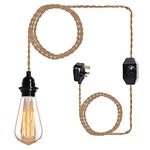 15FT Vintage Plug in Pendant Light Cord Hanging Light Dimmer Switch Kit DIY with Twisted Nylon Rope, Industrial Ceiling Pendant Lighting E26 E27 Socket for Farmhouse Kitchen Cable [Energy Class A++]