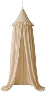 Wonder Space Kids Bed Canopy with Ruffles, Pastel Neutral Color for Boys & Girls, Frilled Cotton Tent Nursery Room Baby Crib Hanging Curtain Mosquito Netting Children Reading Nook Decoration (Khaki)