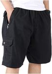 XinnanDe Mens Lightweight Loose Fit Cargo Short Workout Twill Drawstring Short Elastic Waist with Zip Pockets Black 34