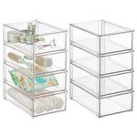 mDesign Plastic Stackable Bathroom Storage Organizer Bin Containers with Front Pull Drawer for Bathroom Countertop, Vanity, Closet Shelves - Holder for Accessories - Lumiere Collection, 8 Pack, Clear