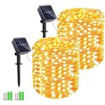 Solar String Lights, 2 Pack 55Ft 150 LED Solar Christmas Fairy Lights, 8 Modes Waterproof Outdoor Fairy Lights for Xmas Tree, Garden, Yard, Party, Outdoor Christmas Decorations(Warm White)