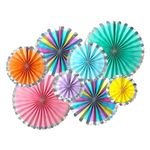 Pop The Party Colorful Party Hanging Paper Fans Set, Macaron Round Pattern Paper Garlands Decoration for Birthday Wedding Baby Shower Classroom Decor, Set of 8