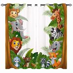 YUANZU Kids Curtains - Jungle Forest Animals Boys Girls Cartoons Zoo Family Print Pattern Eyelet Blackout Thermal Insulated Window Drapes for Nursery Baby Bedroom Playroom 2 Panels W168cm x D137cm