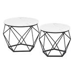 VASAGLE Round Coffee Table, Set of 2, Side Table, Sofa End Table, Modern Style, Removable Top, Steel Frame, for Living Room, White and Black LCT041W59