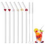 Glass Straws Reusable, 6 PCS Shatter Resistant Reusable Straw with 2 Cleaning Brushes, Eco Friendly Bent Straws Reusable Glass Straws Drinking for Smoothies Milkshake and Cocktail (20cm)