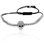 Uloveido Silver Tone Adjustable Skeleton Head Skull Strand Bracelet,Cool Rope Bracelet for Women Men (White) YB003