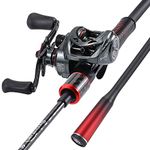 Sougayilang Baitcasting Fishing Rod and Reel Combo, Medium 6'/7' Low Profile with SuperPolymer Handle (2 Pieces 6ft Right)