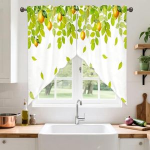 Green Leaves Lemon Kitchen Swag Valances for Windows, 36x36 in 1 Pair