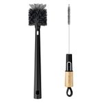 MR.SIGA Bottle Brush, 2 in 1 Straw Cleaner Brush with Bamboo Handle, Flexible Bottle Cleaner for Glasswares, Mugs, Straw, Glass Cup, Black, brush head diameter 6centimetres(2.4 inches)