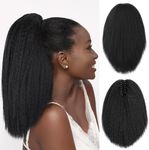 FAVE 16 Inch Kinky Straight Ponytail Extension for Black Women Natural Black Yaki Pony Tails Fluffy Clip in Ponytail Hair Extensions Claw Clip on Ponytails for Women (16", 1B)