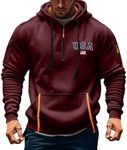 DNKZWUPUP Tactical Hoodies for Men Casual Quarter Zip Up Graphic Sweatshirt Pullover Vintage Workout Outfits with Pockets Military Sweatshirt Sweater Jacket Outfits Clothes Wine USA lETTER M