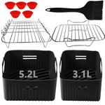 Dual Air Fryer Liners Compatible for Tefal Easy Fry 5.2L/3.1L,Tower T17099, Lakeland 5L/3L, Salter 5.5L/3.5L,ETTA 9L, Different Two Size Dual Drawer Airfryer Accessories,Large+Small Silicone Liners