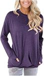 Angerella Long Sleeve Cotton T Shirts with Pocket Women Casual Loose Fitting Tunics Purple M