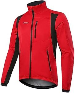 BERGRISAR Chaqueta Ciclismo Hombre Invierno Polar Termica Impermeable Cortavientos de MTB Bicicleta con 6 Bolsillos Rojo L