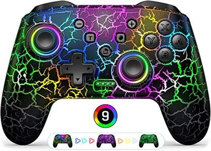 Gammeefy Switch Controller, Wireless Switch Pro Controller for Nintendo Switch/Lite/OLED, 9 Color Adjustable LED Switch Remote Compatible with PC/Android/IOS with Programmable Function