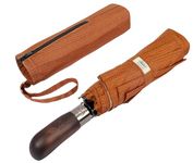 Balios Folding Umbrella Wood Handle Auto Open Close Vented Canopy Herringbone Gold Flame