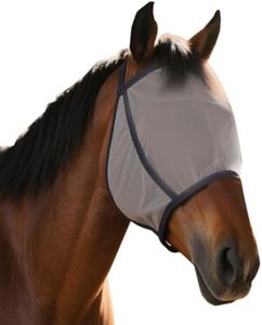 Horse Fly Mask Grey Average Size Round Comfort Breathable Fitting Mesh Horse Mask Protects Horses Face and Eyes Without Ears with UV Protection