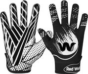 RED WORLD Football Gloves for Kids, Youth and Adult, Receiver Gloves for Boys and Girls, Men and Women, Enhanced Performance (White, Youth Small)