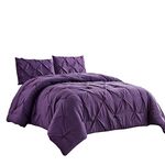 WPM 2 Piece Microfiber Comforter Set Pinch Pleat Pintuck Down Alternative Bedding - All Season Purple Bedroom Decor- JN1 (Dark Purple, Twin)