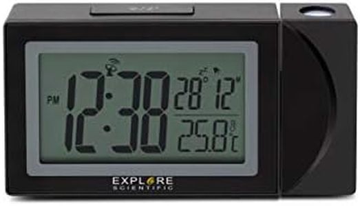 EXPLORE SCIENTIFIC RDP1002 Projection Clock with Radio Controlled Time Display USB Charging Port Black