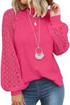 MIHOLL Women's Long Sleeve Tops Lace Casual Loose Blouses T Shirts (Rose Red,L)