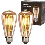 YOUDIAN LED Edison Bulb, Vintage Light Bulb,4W E27 2700K ST64 LED Bulbs, Led Filament Bulbs, Antique Style Retro Amber Glass Screw Lamp 220V (2 Packs)