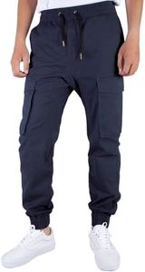 ITALYMORN Mens Twill Cargo Joggers with 6 Pockets Casual Pants M Navy Blue