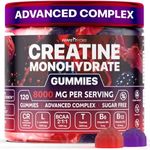 Creatine Monohydrate Gummies Complex 8000mg, Chewable Creatine for Women and Men with L-Carnitine, Taurine, Creatine Monohydrate Chewable, Muscle Strength, Raspberry and Blackberry Taste, 120pcs