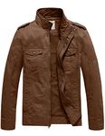 WenVen Men's Cotton Lightweight Jacket Long Sleeve Field Jacket Coffee L