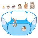 Small Animals C&C Cage Tent, Breathable & Transparent Pet Playpen Pop Open Outdoor/Indoor Exercise Fence, Portable Yard Fence for Guinea Pig, Rabbits, Hamster, Chinchillas and Hedgehogs Blue