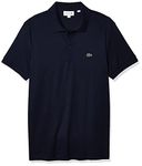 Lacoste Men's Short Sleeve Pima Jersey Interlock Regular Fit Polo, Navy Blue, Large