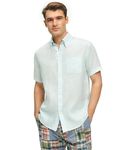 Brooks Brothers Men's Short Sleeve Button Down Linen Sport Shirt, Solid, Bleached Aqua, XXL