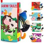 beiens Baby Books Toys, Soft Toys Baby Cloth Books, Touch and Feel Crinkle Books for Babies Infants Toddler Early Development Interactive Car Toys & Stroller Toys for Boys Girls (Farm Tails-1 Book)