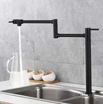 WATHELS Modern Pot Filler 2 Handles Brass Kitchen Faucet Double Joint Spout in Matte Black Deck Mounted