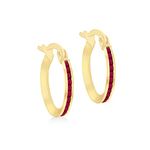 Carissima Gold Women's 9ct Yellow Gold 1mm Round Red CZs 14mm Endless Slim Hoop Earrings