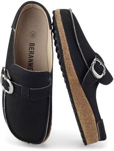 BERANMEY Casual Women's Memory Foam Cloud Mules & Clogs Slip-On with Non-Slip Sole Indoor/Outdoor Comfort Supportive Cork Sole for Women Men Black Size 8 Medium