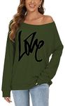 CHICALLURE Womens Long Sleeve Tops Loose Fit Strapless Tunic Off The Shoulder Blouse Causal Graphic T Shirt(Army Green, M)