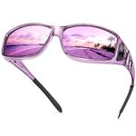 URUMQI Polarised Sunglasses Over Prescription Glasses for Men Women, Wrap Around Sun Shades for Driving Fishing, UV400 Protection - Purple Tinted