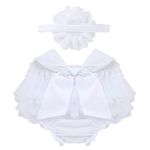 CHICTRY Infant Baby Girl Princess Tutu Ruffled Frilly Bloomer Diaper Cover and Flower Headband Photography Prop Set White 0-3 Months