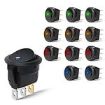 NON-SQUARE Round Toggle LED Switch, 12PCS 12V Boat, Car, Truck Rocker Switch On-Off Control Blue Green Yellow Red.