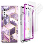 LG Velvet Case for Women Girls, LG Velvet 5G Case with 2 Pack HD Screen Protector, Shockproof Armor Impact Resistance Hybrid Marble Colorful Phone Case for LG Velvet/LG Velvet 5G 6.8", Light Purple