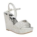 GUESS Women's Hippa Heeled Sandal, Silver 040, 6 UK