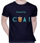 CreativiT Graphic Printed T-Shirt for Unisex Chai Lovers: Powered by -Chai Tshirt | Casual Half Sleeve Round Neck T-Shirt | 100% Cotton | D00808-37_Navy Blue_Medium