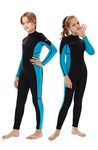 Hevto Wetsuits Kids and Youth 3mm Neoprene Full Wet Suit Long Sleeve Surfing Swimming for Water Sports (K01-Blue, 16X)