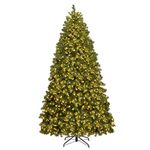 DORTALA 7FT Pre-lit Christmas Tree with 700 Warm White LED Light, Metal Stand, Hinged Spruce Xmas Tree Holiday Indoor Decor